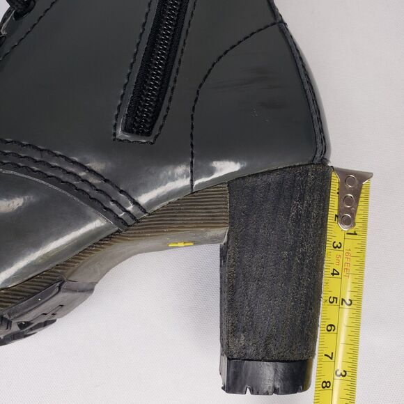 Dr Martens Dee 14 Eye Gray Patent Leather Heeled Lace-up Boots Womens 6-6.5 Diva - Picture 16 of 16